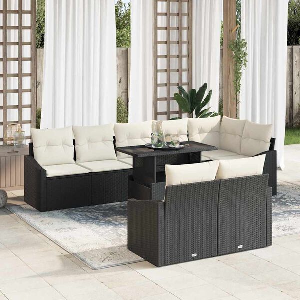 vidaXL Conjunto de Sof&aacute; de Jardim com almofada 9 pcs Preto e creme