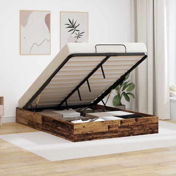 vidaXL Estrutura de Cama Ottoman Madeira antiga 193 x 120 x 25 cm