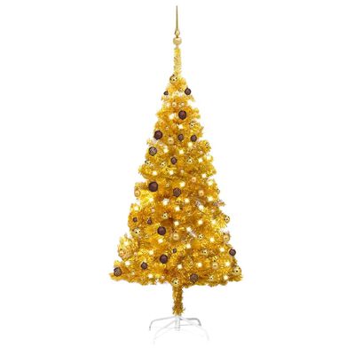 vidaXL Árvore Natal artificial pré-iluminada c/bolas 180cm PET dourado