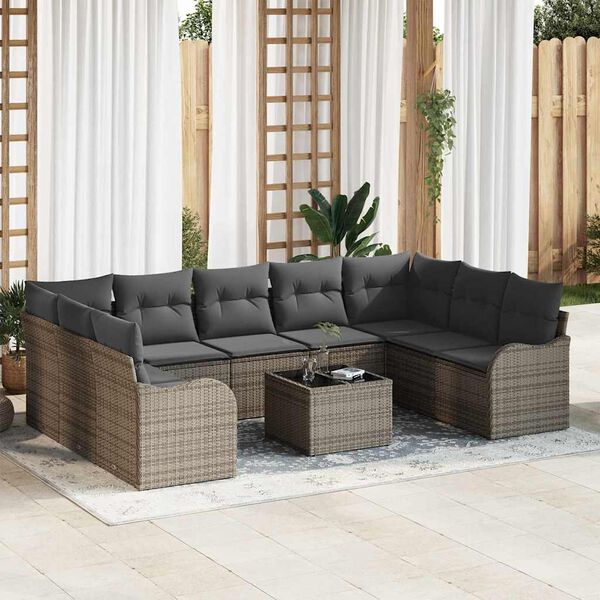 vidaXL Conjunto de Sof&aacute; de Jardim 10 pcs Cinzeto Rattan Sint&eacute;tico