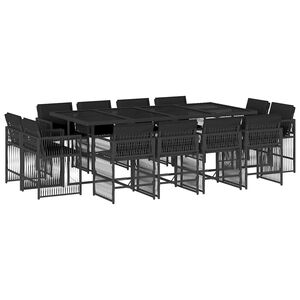 vidaXL 13 pcs conjunto de jantar p/jardim com almofad&otilde;es vime PE preto