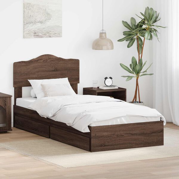 vidaXL Cama com Armazenamento com gaveta Carvalho Marrom 90 x 190 cm