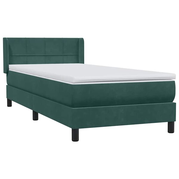 vidaXL Cama com molas/colch&atilde;o 90x220 cm veludo verde-escuro