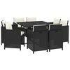 vidaXL 9 pcs conjunto de jantar p/ jardim c/ almofadões vime PE preto