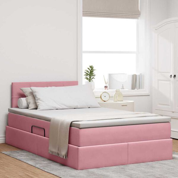 vidaXL Cama com Armazenamento com colch&atilde;o Rosa 120 x 200 cm Veludo