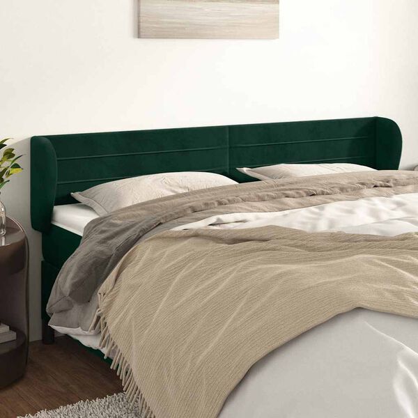 vidaXL Cabeceira de cama c/ abas veludo 203x23x78/88cm verde-escuro