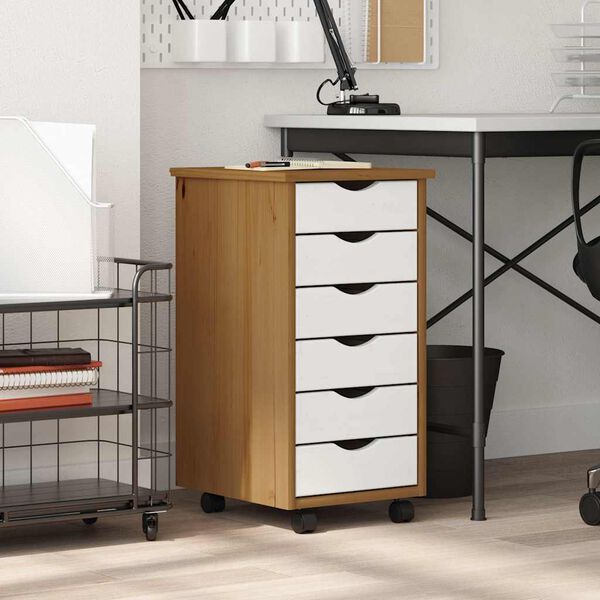 vidaXL Armário c/ rodas e gavetas MOSS pinho maciço castanho-mel