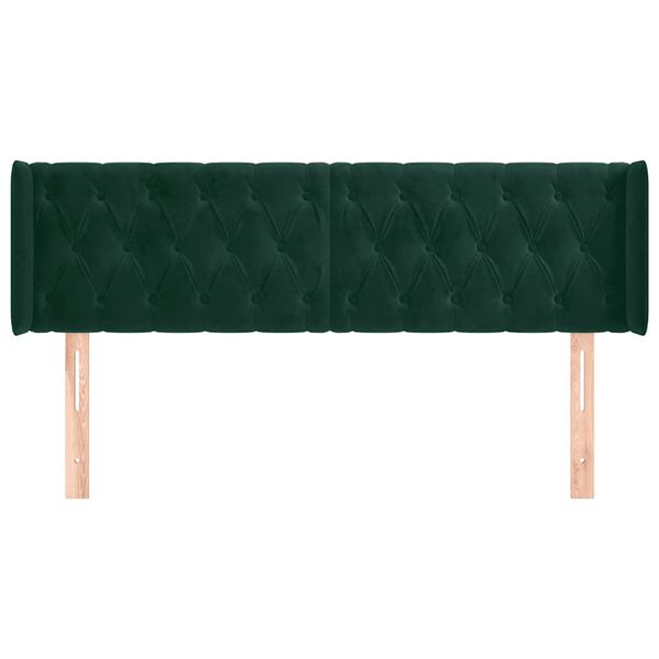 vidaXL Cabeceira de cama c/ abas tecido 147x16x78/88cm verde-escuro