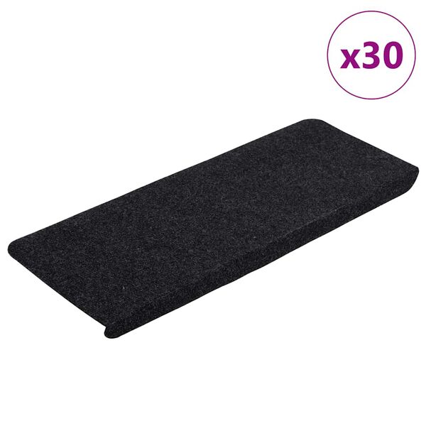 vidaXL Tapetes de escada adesivos 30 pcs 65x24,5x3,5 cm preto