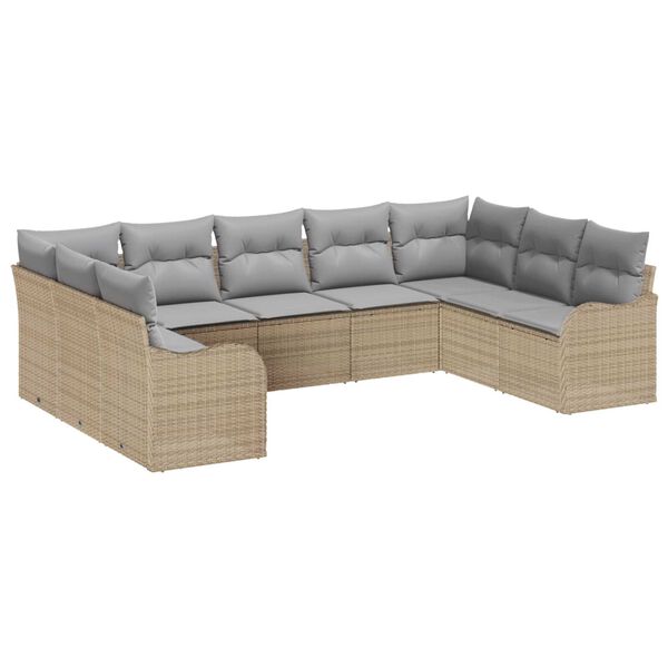 vidaXL Conjunto de Sof&aacute; de Jardim 9 pcs Bege Rattan Sint&eacute;tico