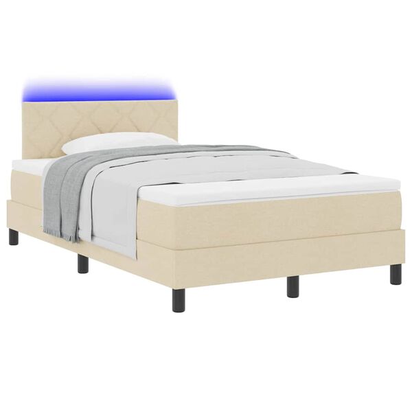 vidaXL Cama Box com colch&atilde;o com led Creme 120 x 200 cm tecido