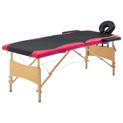 vidaXL Mesa de massagens dobrável 2 zonas madeira preto e rosa