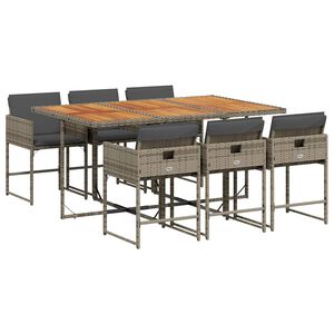 vidaXL 7 pcs conjunto de jantar p/ jardim c/ almofad&otilde;es vime PE cinza