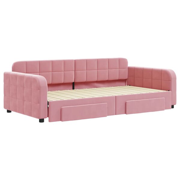 vidaXL Sof&aacute;-cama com gavet&atilde;o e gavetas 100x200 cm veludo rosa
