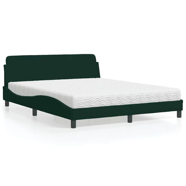 vidaXL Cama com colch&atilde;o Dover 160x200 cm veludo verde-escuro