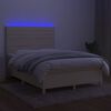 vidaXL Cama box spring c/ colch&atilde;o e LED 140x200 cm tecido cor creme