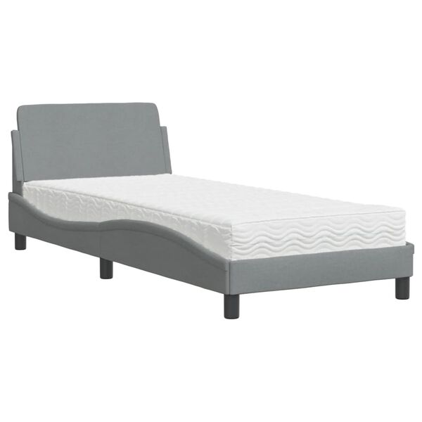 vidaXL Cama com colch&atilde;o Dover 90x200 cm tecido cinzento-claro