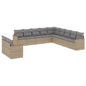 vidaXL 11 pcs conj. sof&aacute;s jardim c/ almofad&otilde;es vime PE bege misturado