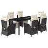 vidaXL 7 pcs conjunto de jantar p/ jardim c/ almofad&otilde;es vime PE preto
