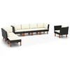 vidaXL 8 pcs conj. lounge jardim vime PE e madeira de eucalipto preto