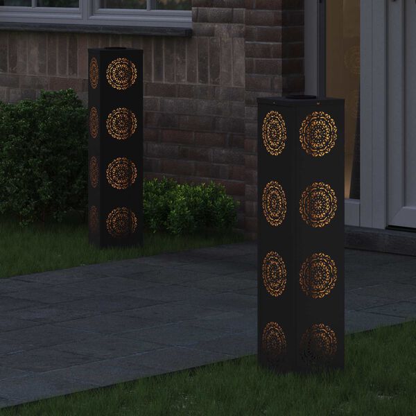 vidaXL Luz Solar LED de Caminho 2 pcs Preto A&ccedil;o Laminado a Frio