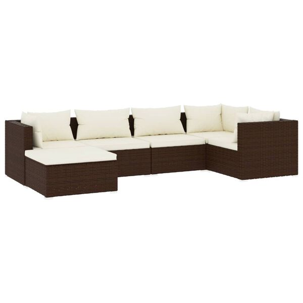 vidaXL 6 pcs conjunto lounge jardim c/ almofad&otilde;es vime PE castanho