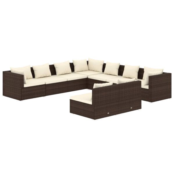vidaXL 9 pcs conjunto lounge jardim c/ almofad&otilde;es vime PE castanho