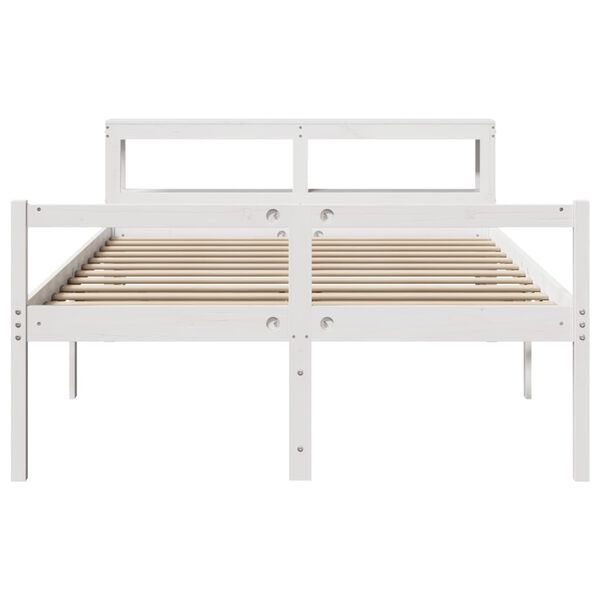vidaXL Cama para idosos com cabeceira 135x190 cm pinho maciço branco