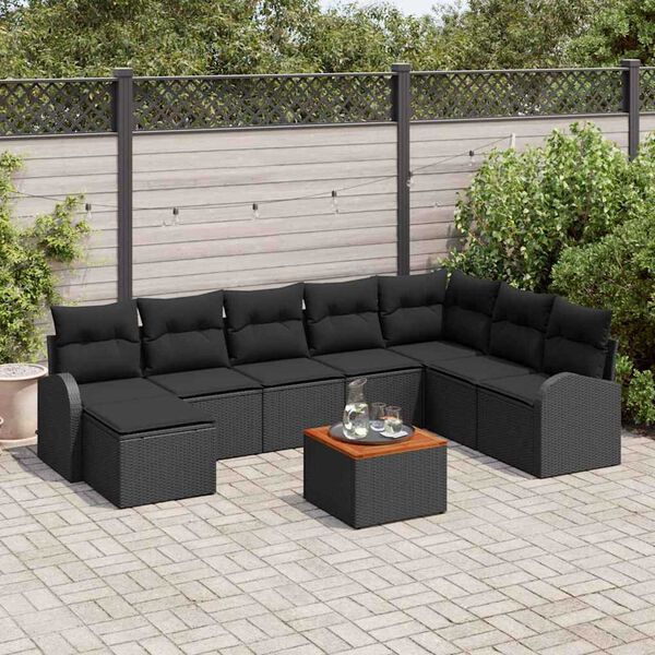 vidaXL Conjunto de Sof&aacute; de Jardim 9 pcs Preto vime PE