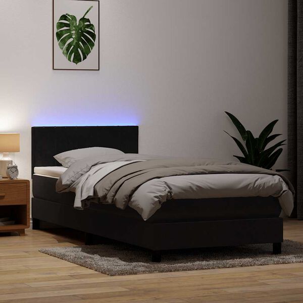 vidaXL Cama box spring c/ colch&atilde;o e LED 100x210 cm veludo Preto
