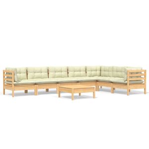 vidaXL 8 pcs conjunto lounge jardim c/ almofad&otilde;es creme pinho maci&ccedil;o