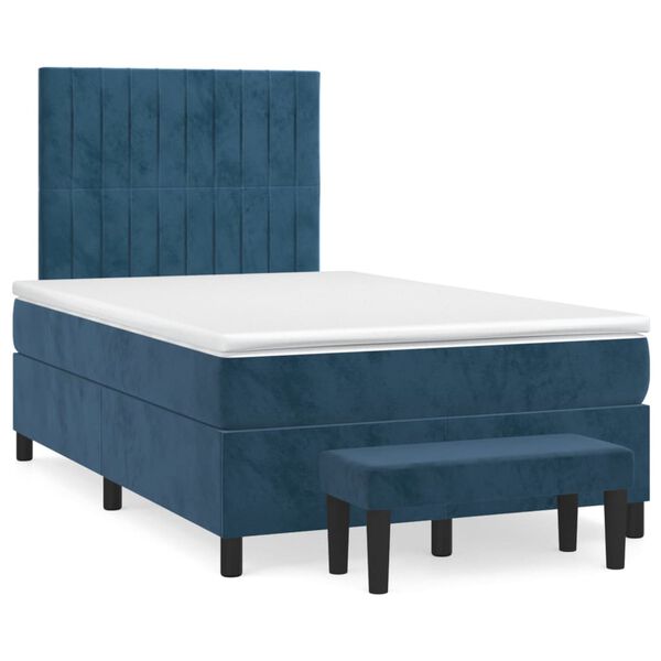 vidaXL Cama boxspring com colch&atilde;o 120x200 cm veludo azul-escuro