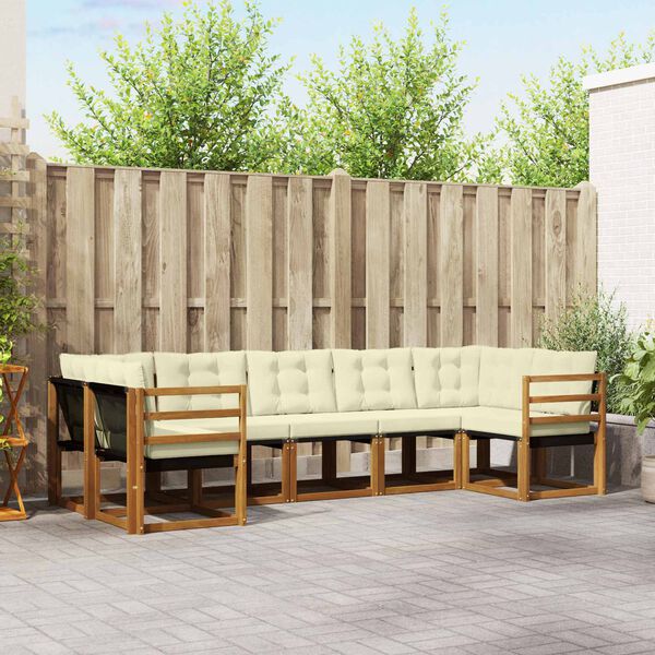 vidaXL Conjunto de Sof&aacute;s para Exterior 7 pcs Natural e Preto