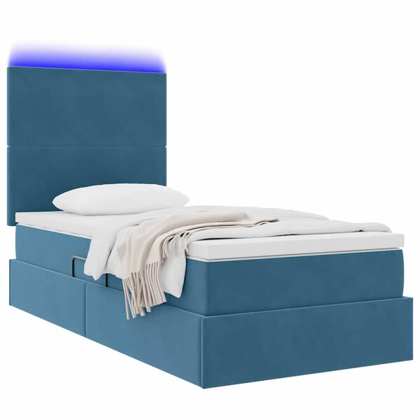 vidaXL Cama com arruma&ccedil;&atilde;o e LED com led Azul Escuro 90 x 200 cm Veludo