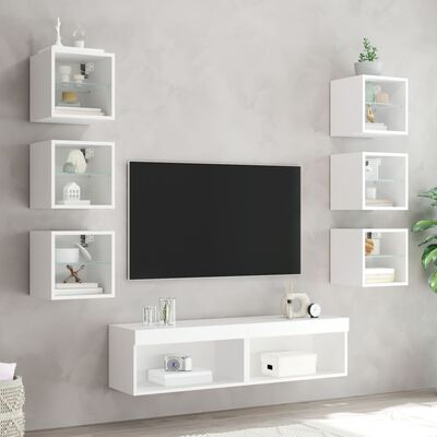 vidaXL 8pcs móveis de parede p/ TV c/ LEDs derivados de madeira branco