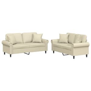 vidaXL 2 pcs conjunto de sof&aacute;s com almofadas couro artificial creme