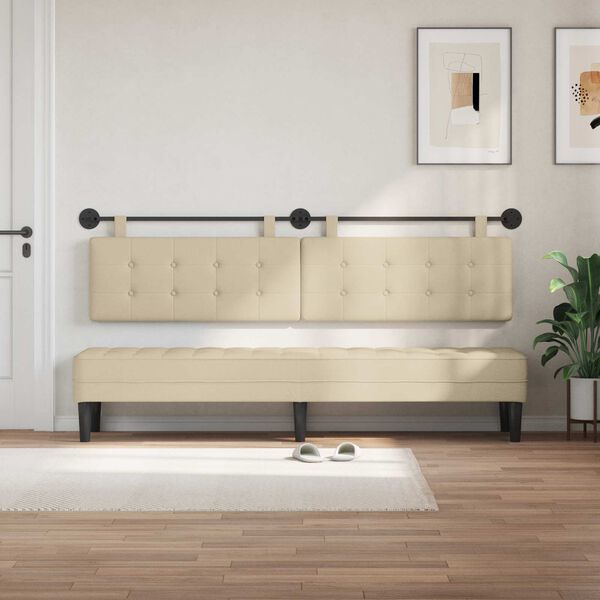 vidaXL Cabeceira Suspensa Creme 210 x 55 x 5 cm tecido