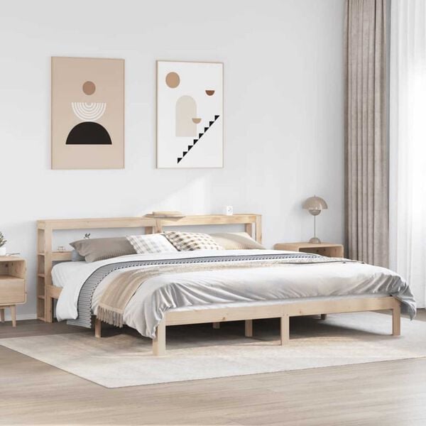 vidaXL Estrutura de cama com cabeceira 200x200 cm pinho maci&ccedil;o