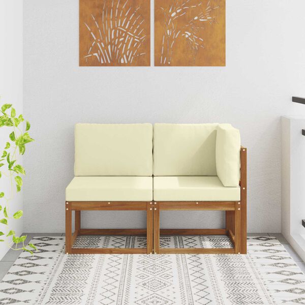 vidaXL Sof&aacute; M&eacute;dio e de Canto para Exterior 2 Pe&ccedil;a Natural e Creme