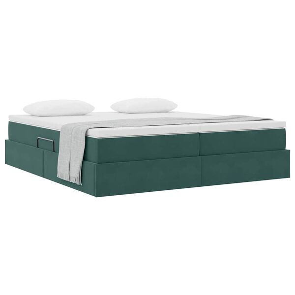 vidaXL Cama com arruma&ccedil;&atilde;o e colch&atilde;o Verde Escuro 200 x 200 cm Veludo