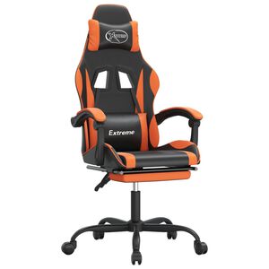 vidaXL Cadeira gaming c/ apoio p/ p&eacute;s couro artificial preto e laranja