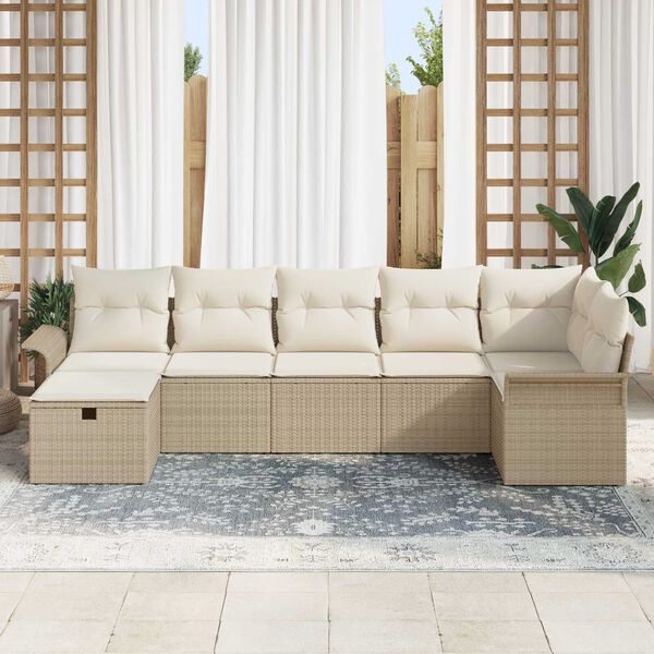 vidaXL Conjunto de Sof&aacute; de Jardim 7 pcs Bege Rattan Sint&eacute;tico