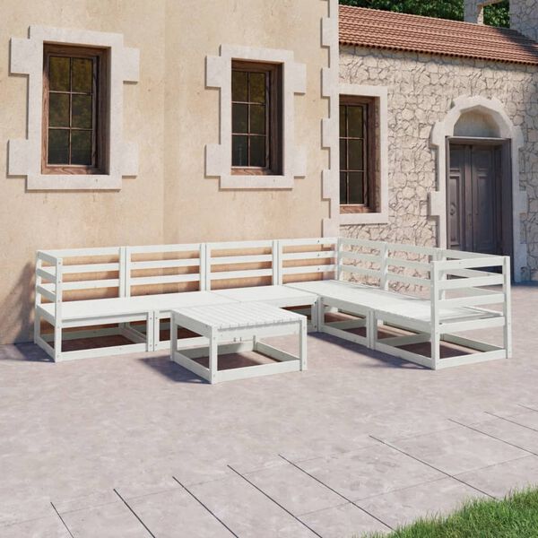 vidaXL 7 pcs conjunto lounge de jardim pinho s&oacute;lido branco