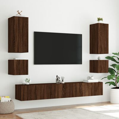 vidaXL 6 pcs móveis de parede para TV com luzes LED carvalho castanho