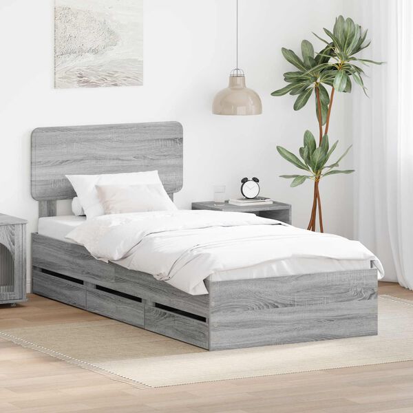 vidaXL Estrutura da Cama com cabeceira Sonoma cinza 100 x 200 cm