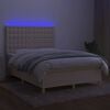 vidaXL Cama box spring c/ colch&atilde;o e LED 140x190 cm tecido cor creme