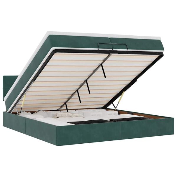 vidaXL Estrutura de cama otomana com colch&atilde;o 200x200 cm verde escuro