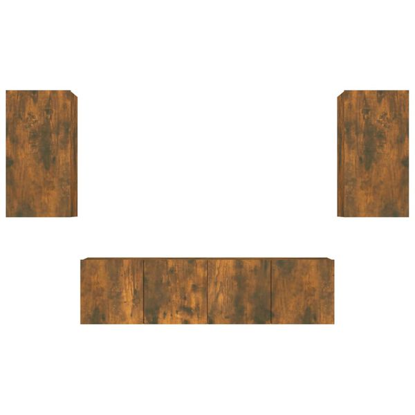 vidaXL Conjunto m&oacute;veis de TV 4 pcs madeira processada carvalho fumado