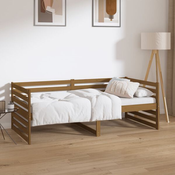 vidaXL Sof&aacute;-cama 90x190 cm madeira de pinho maci&ccedil;a castanho mel