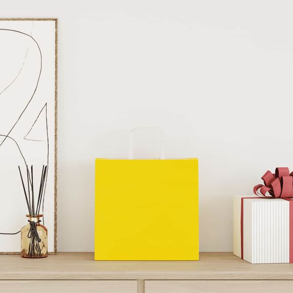 vidaXL Sacos de papel 50 unid com al&ccedil;as amarelo 26x17x25 cm